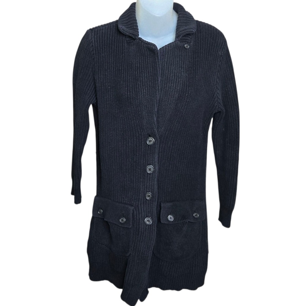 Lauren Ralph Lauren Womens Preppy Long Black Cardigan Sweater Size PS Ribbed